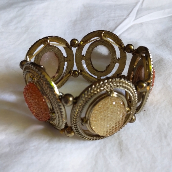 Jewelry - 80's Earth Tone Jeweled Elastic Costume Bracelet